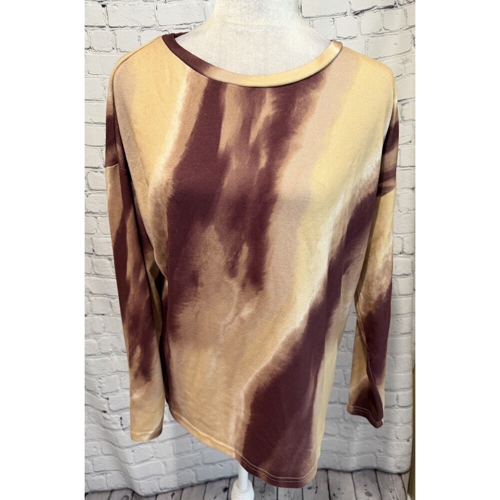 NWT b. young Long Sleeve Top Maroon And Cream Size Small